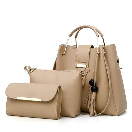 ALEXA 3 PCS BEIGE HAND & SHOULDER BAG