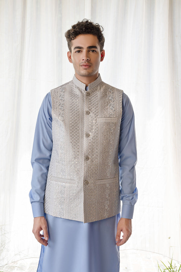 Grey Embroidered Waistcoat