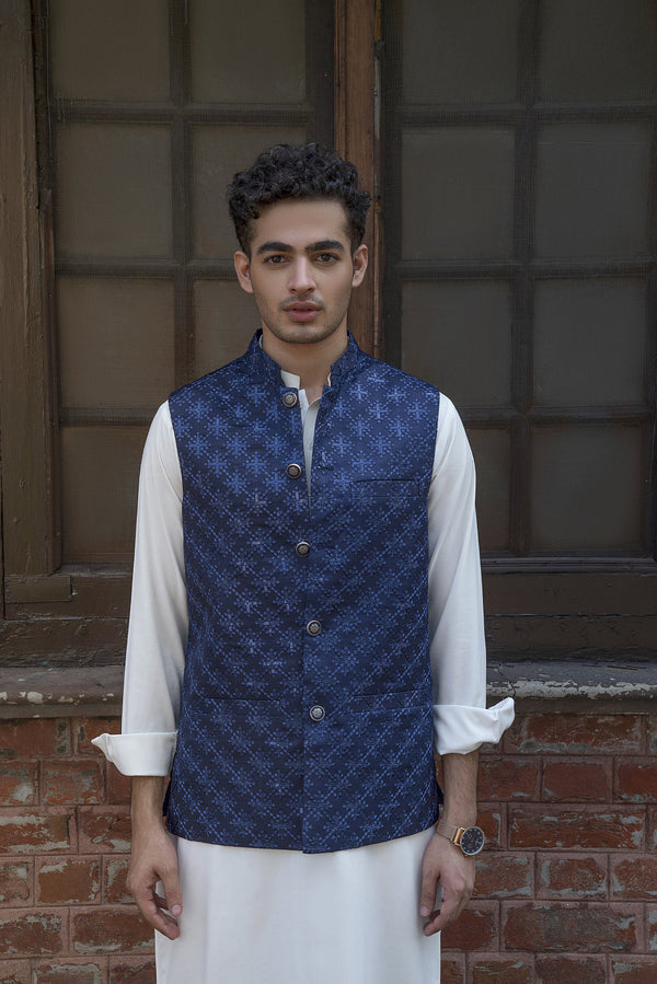 Blue Embroidered Waistcoat