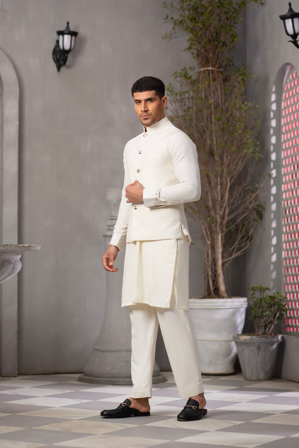 WHITE KURTA PAJAMA WITH WAISTCOAT