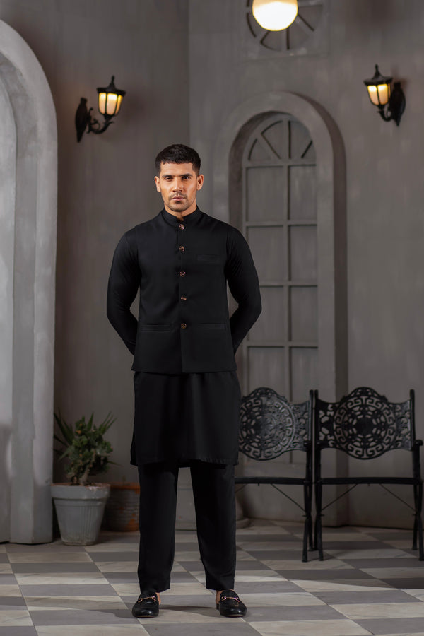 Black Kurta Pajama with Waistcoat