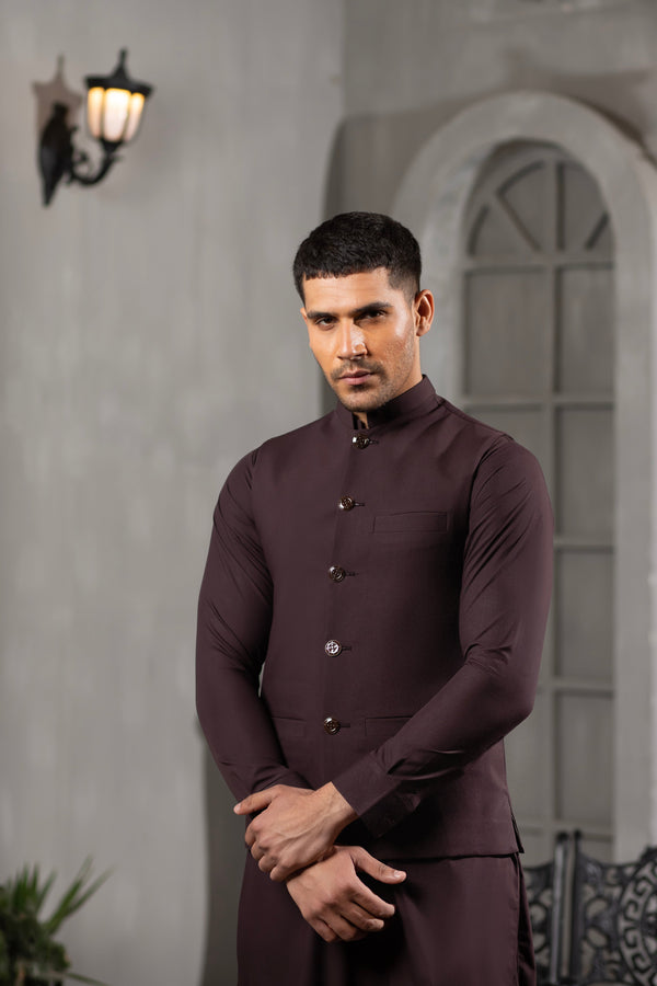 Chocolate Brown Kurta Pajama with Waistcoat