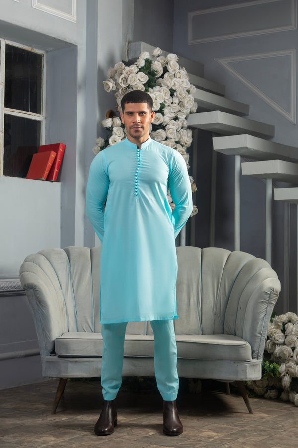 SEA BLUE KURTA PAJAMA SUITE