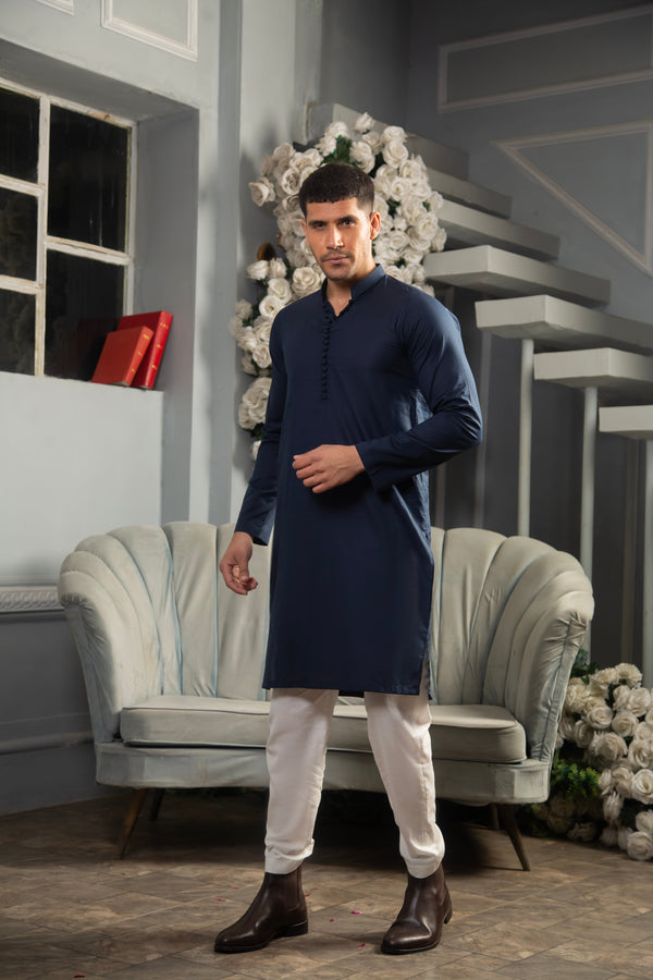 Blue Kurta & White Pajama