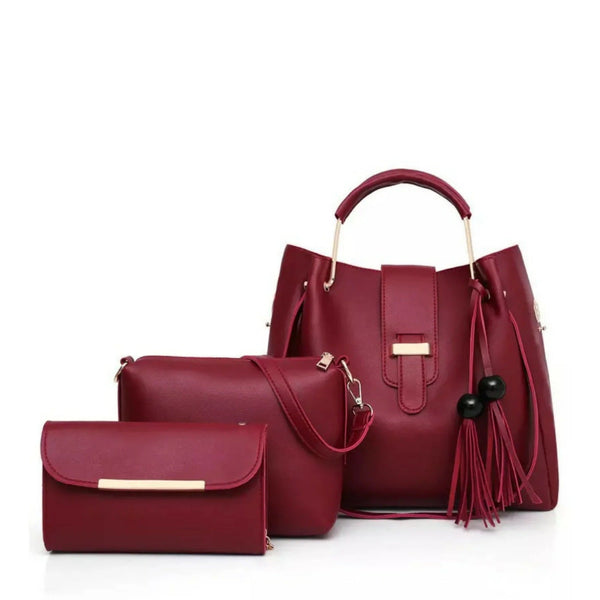 ALEXA 3 PIECE MAROON HANDBAG